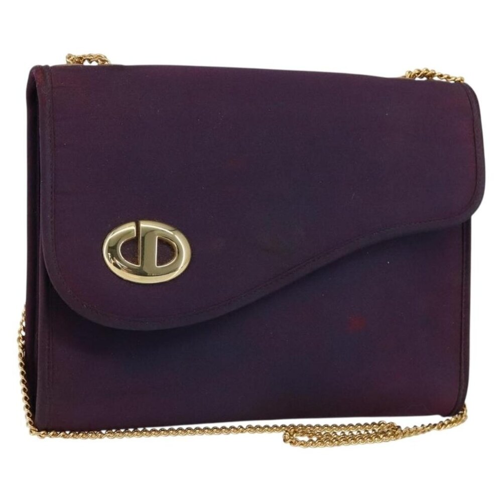 Authentic Christian Dior Saddle Chain Shoulder Bag Nylon Purple Gold